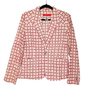 ANNE KLEIN Off White and Red Embroidered Button Up Medium Blazer Jacket 10 M NWT